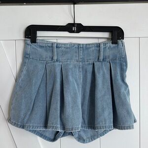 Altar'd State Light Blue Pleated Denim Mini Skort